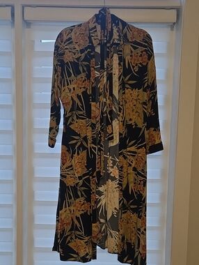 Zara Black Floral Long Sleeve Dress with Yellow & Green Print